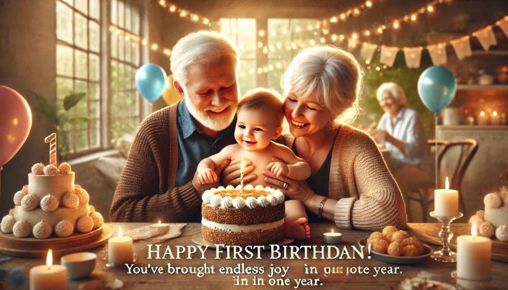 the love and joy of grandparents celebrating their grandson's first birthday