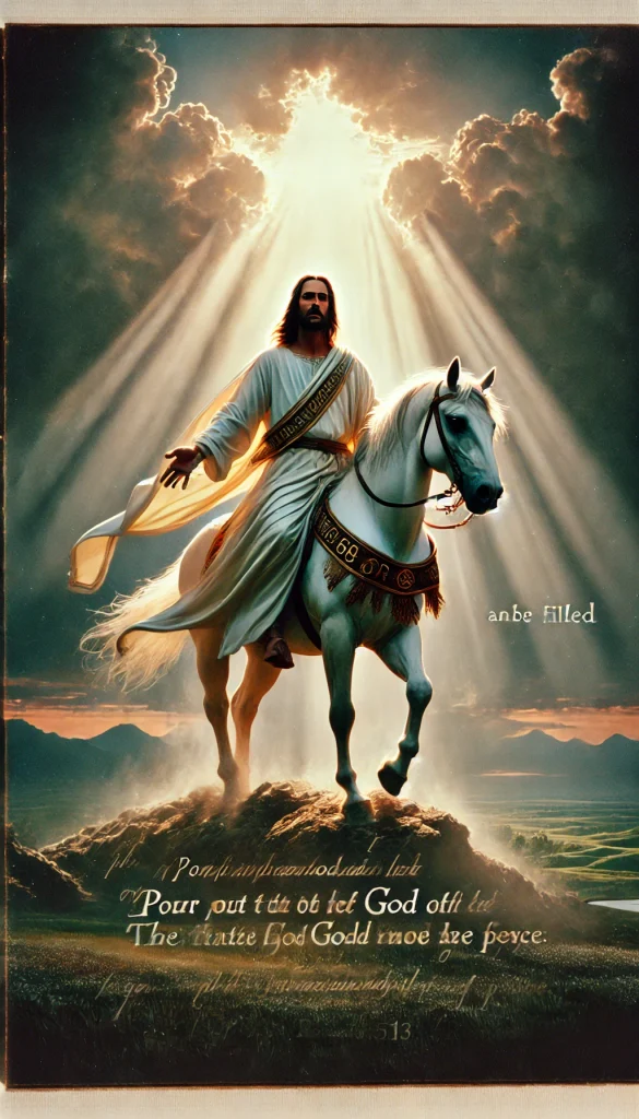 Pour Out to the God of Hope and Be Filled” - Official 2025 National Day of Prayer artwork featuring Christ on a white horse, inspired by Romans 15:13