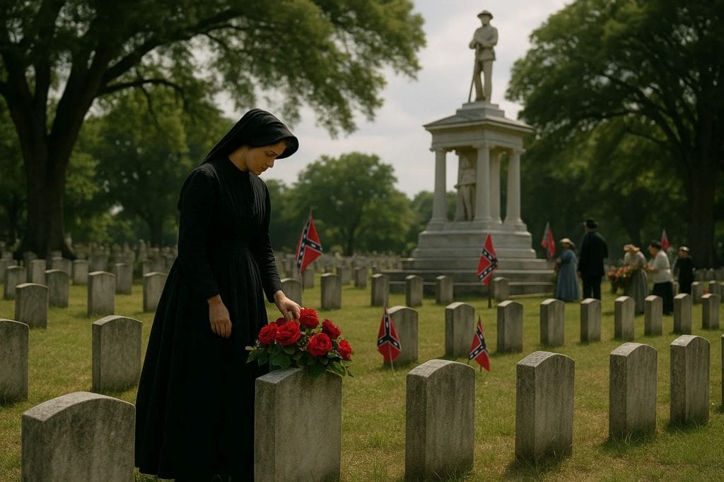 Historic Confederate Cemetery with Visitors Honoring Fallen Soldiers